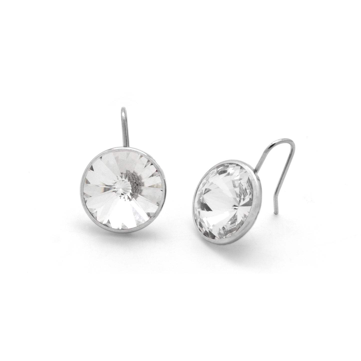 Rhodium Plated Sterling Silver Short earrings 15mm circle crystal from Basic