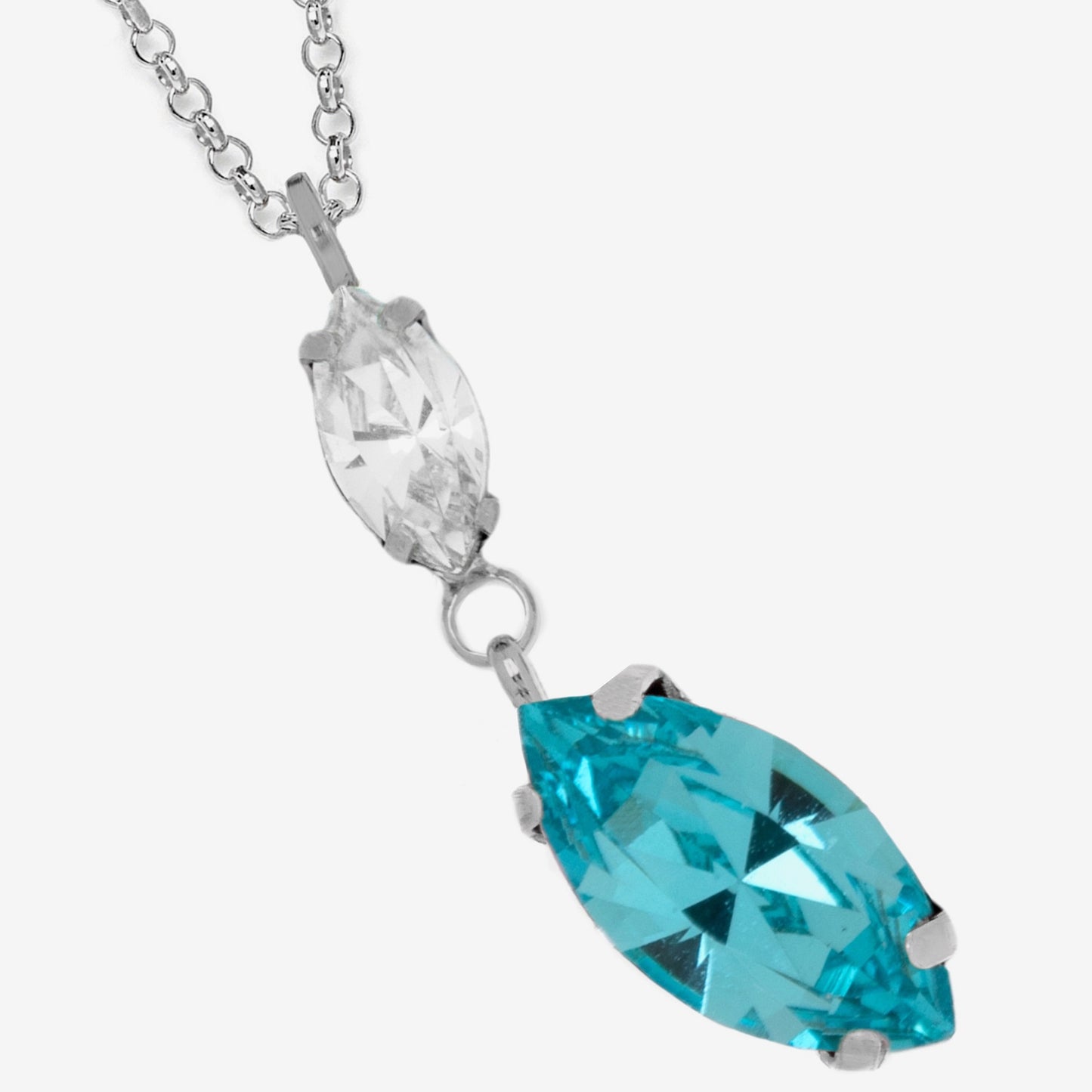 Rhodium Plated Sterling Silver Short necklace blue crystal from Aqua