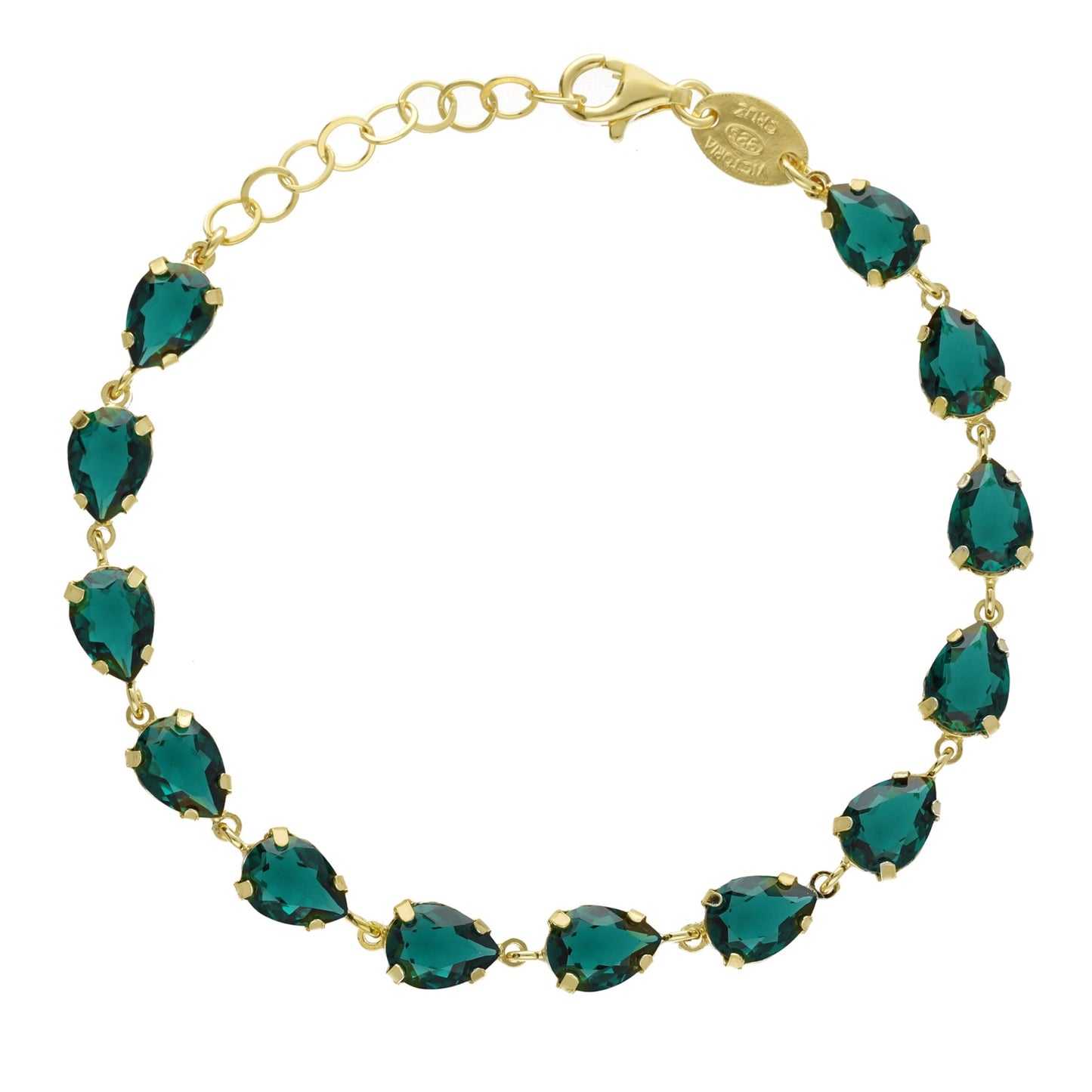 Gold plated Sterling Silver Bracelet drop green crystal from Diana