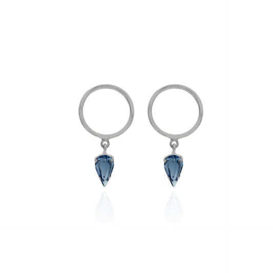 Rhodium Plated Sterling Silver Hoop earrings blue crystal from Hoop