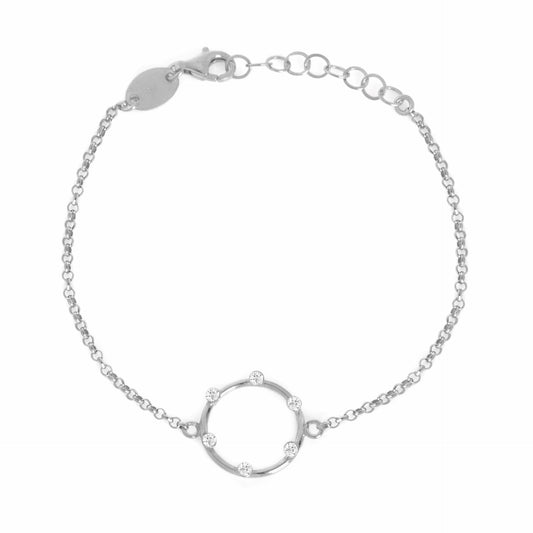 Rhodium Plated Sterling Silver Bracelet circle white crystal from Iris