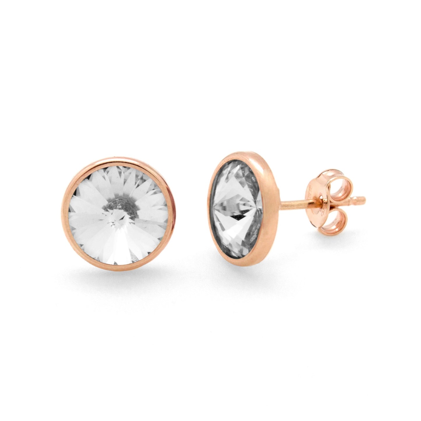 Rose Gold plated Sterling Silver Stud earrings 11,5mm circle crystal from Basic