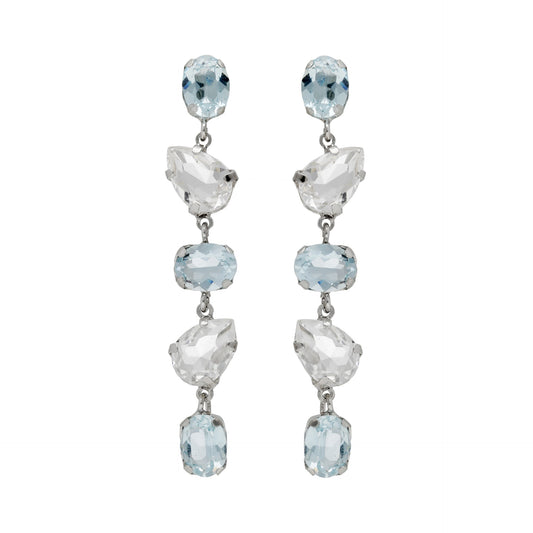 Rhodium plated Sterling Silver Long earrrings blue crystal from Clarity