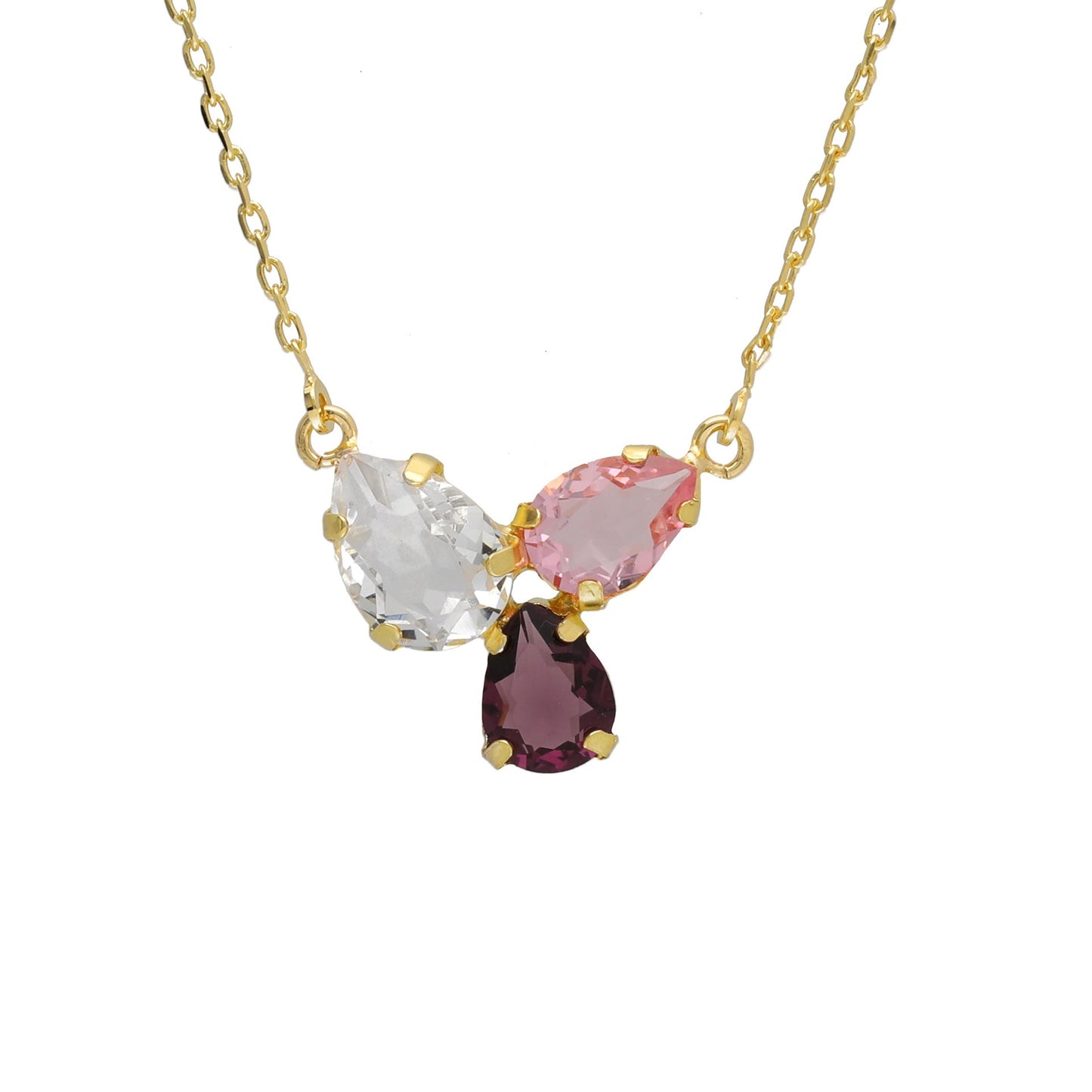 Gold plated Sterling Silver Short necklace drop crystal from Glory