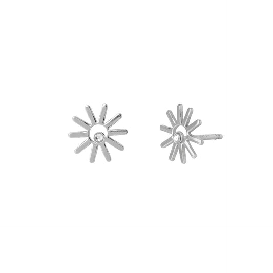 Sterling Silver Stud earrings sun white crystal from Areca