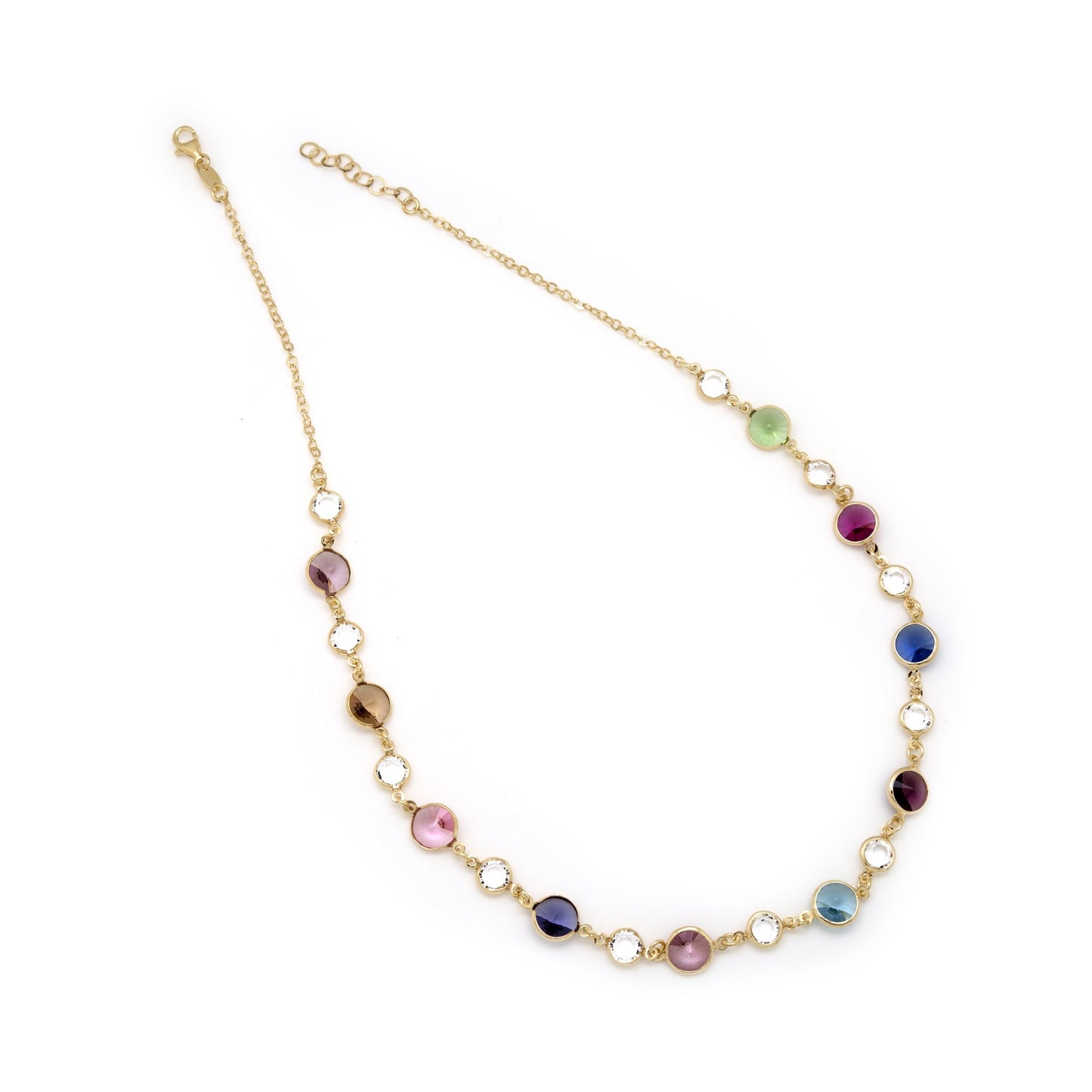 Gold plated Sterling Silver Short necklace circle multicolor crystal from Basic