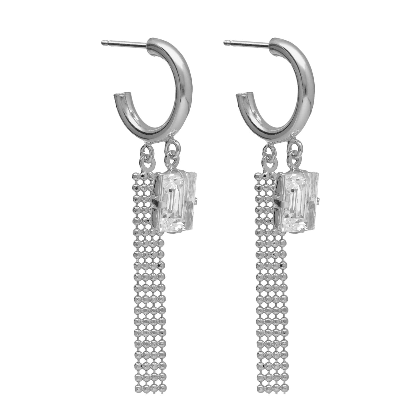 Pendientes aro malla cristal blanco en Plata de Empire