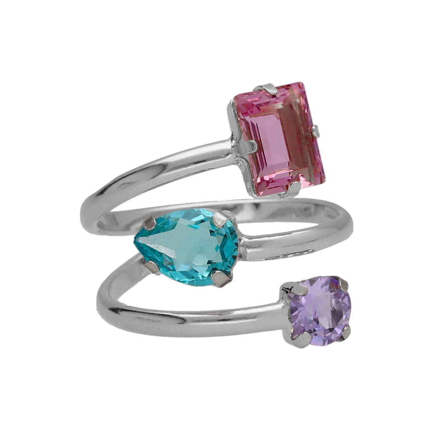 Sterling Silver Adjustable ring multicolor crystal from Bay