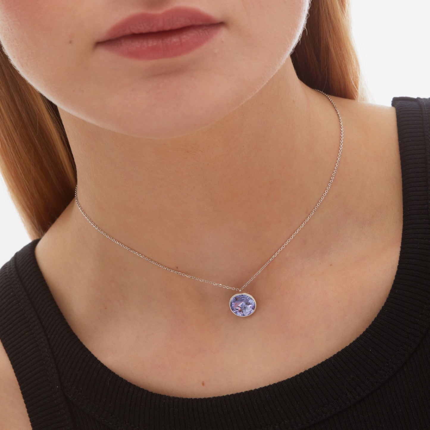 Rhodium Plated Sterling Silver Short necklace 11,5mm circle crystal from Basic