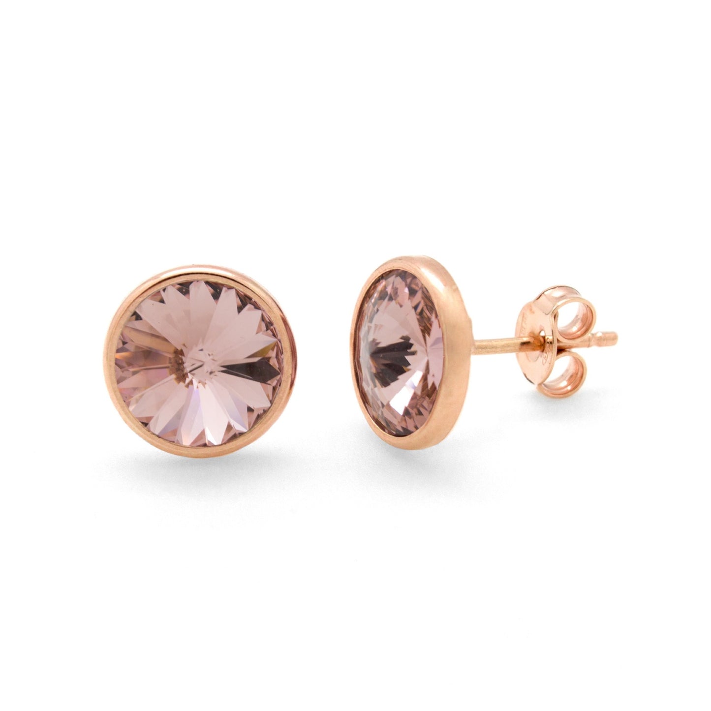 Rose Gold plated Sterling Silver Stud earrings 11,5mm circle crystal from Basic