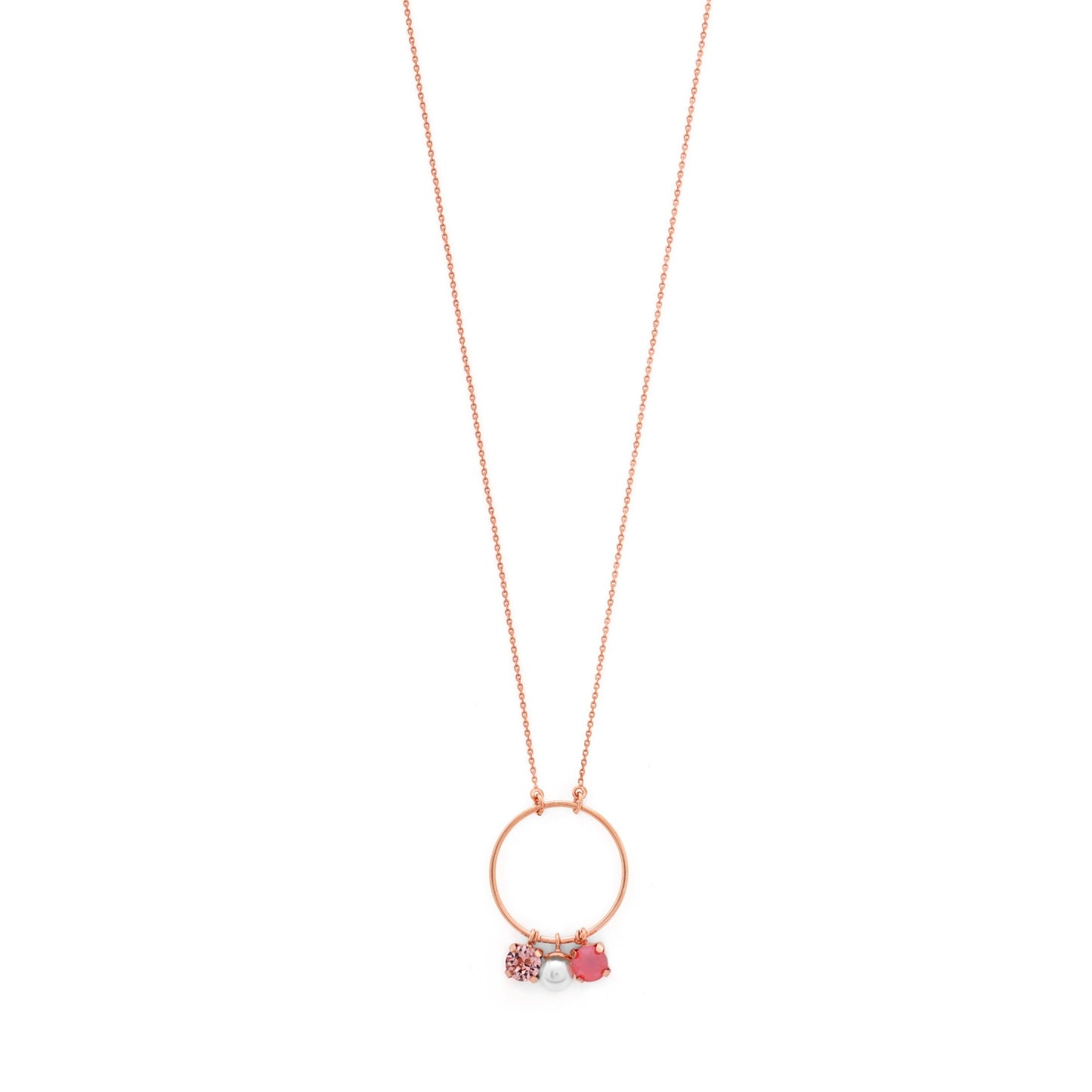 Collar largo círculo cristal naranja en Plata baño Oro Rosa de Aura