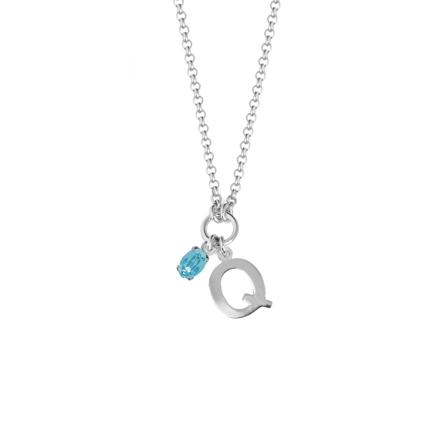 Rhodium Plated Sterling Silver Short necklace letter blue crystal from Initiale