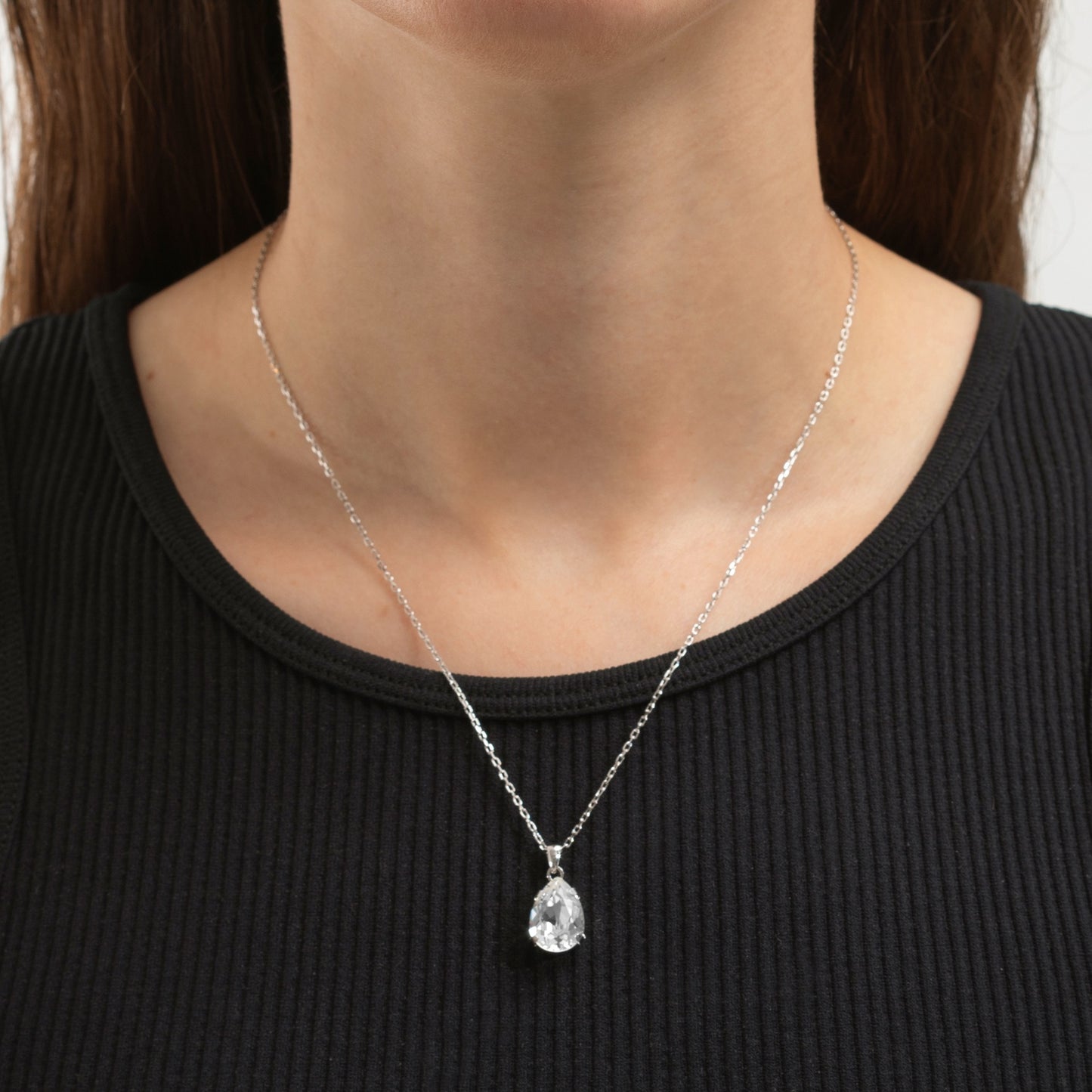 Rhodium Plated Sterling Silver Short necklace drop crystal from Magnolia