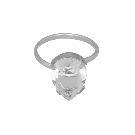 Rhodium Plated Sterling Silver Adjustable ring drop crystal from Blooming