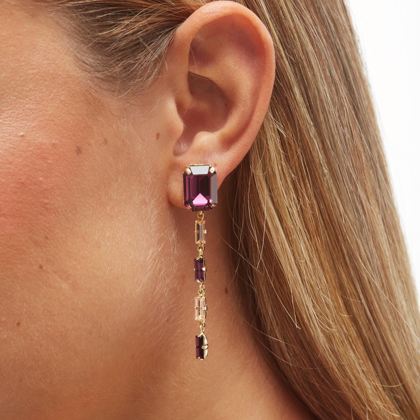 Gold plated Sterling Silver Long earrings purple crystal from Esgueva