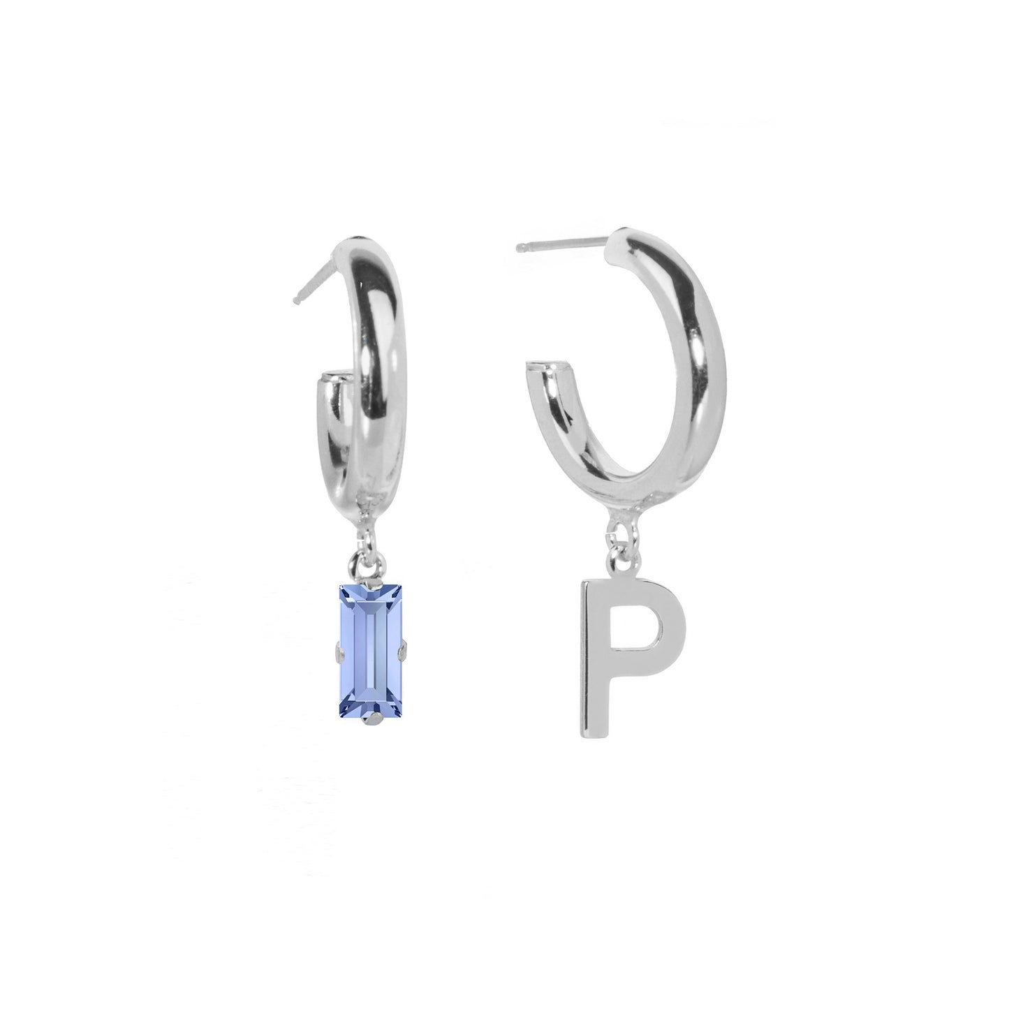 Rhodium Plated Sterling Silver Personalized earrings letter blue from Abecé