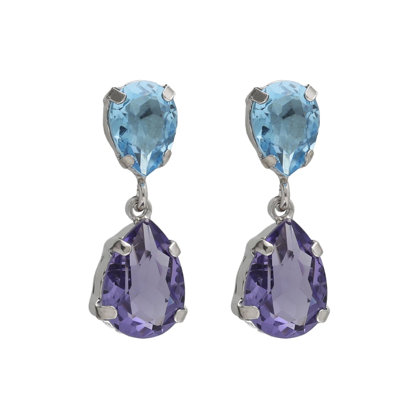 Rhodium Plated Sterling Silver Short earrings drop purple crystal from Glory