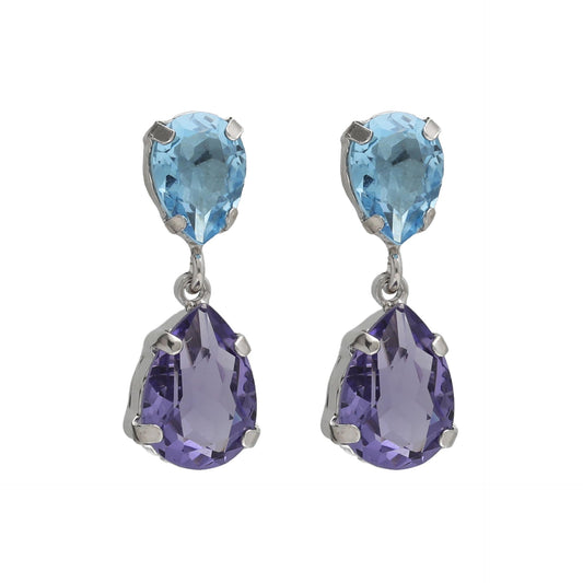 Rhodium Plated Sterling Silver Short earrings drop purple crystal from Glory