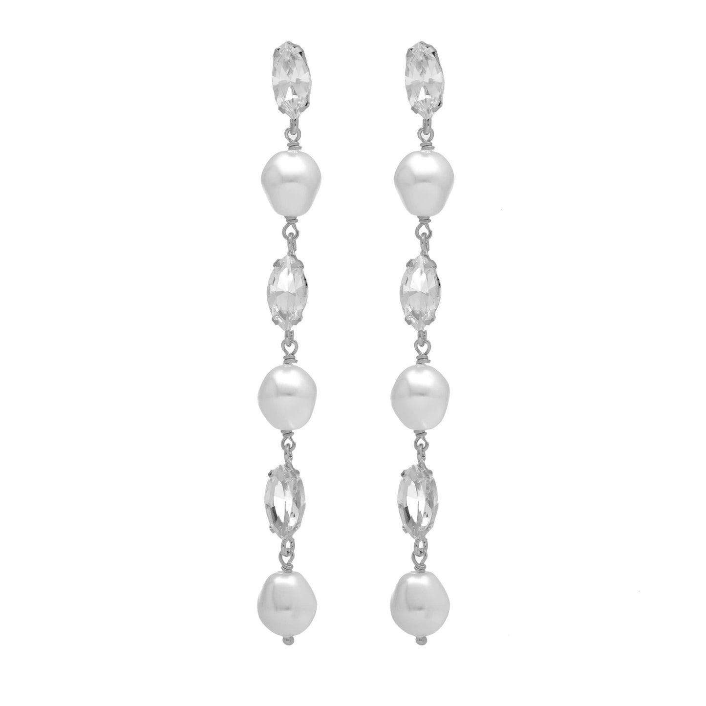 Sterling Silver Long earrings white crystals and pearls from Purpose