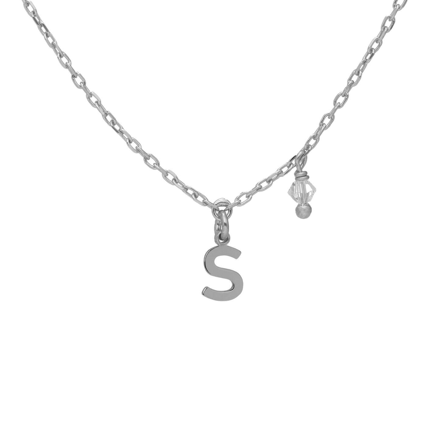 Rhodium Plated Sterling Silver Short necklace letter white crystal from Thename