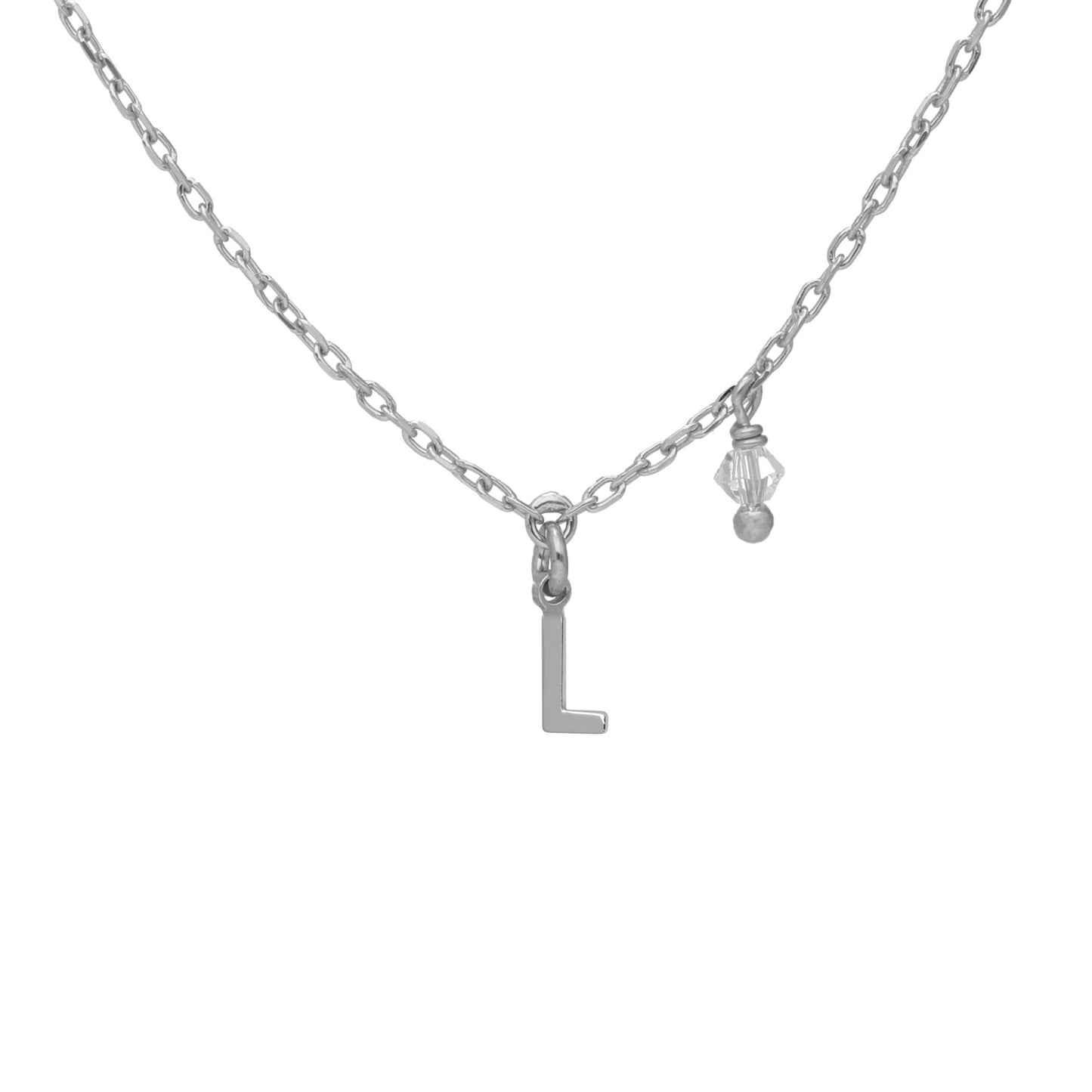 Rhodium Plated Sterling Silver Short necklace letter white crystal from Thename