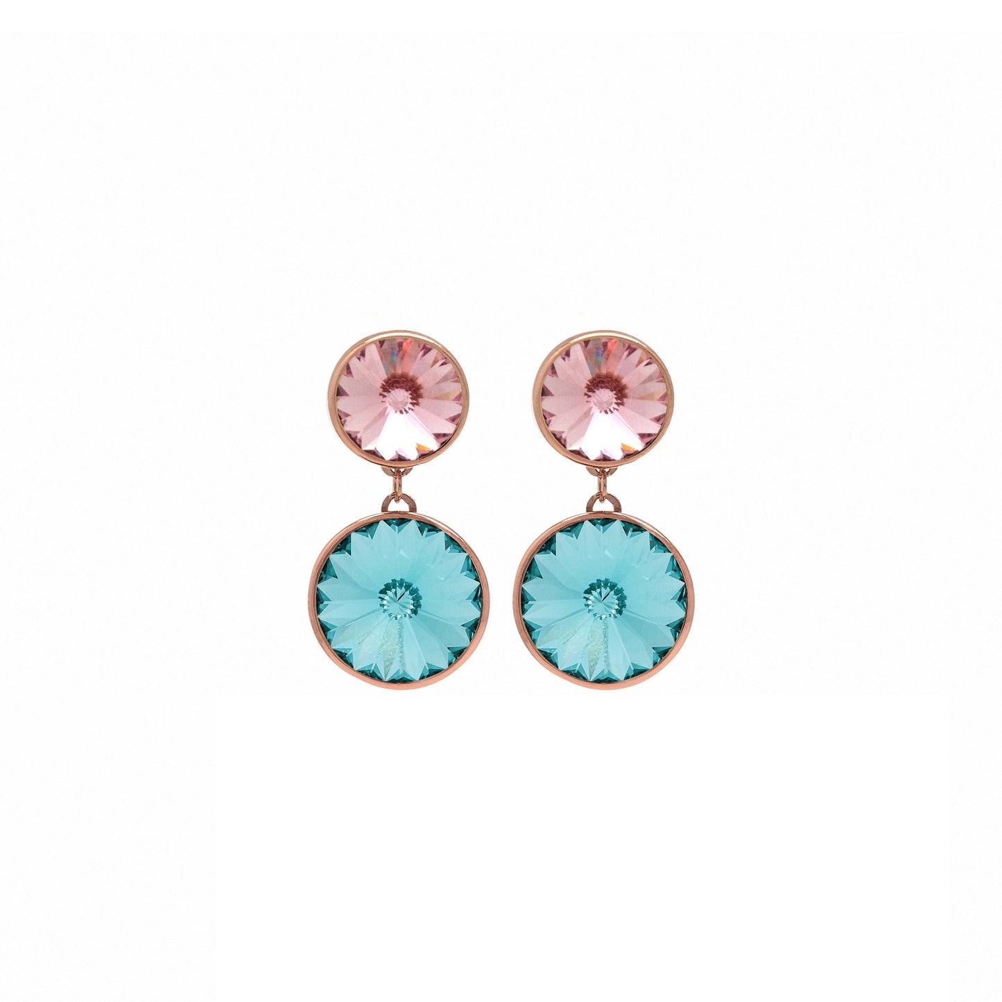 Rose Gold plated Sterling Silver Short earrings 9 y 11,5mm circle crystal from Basic