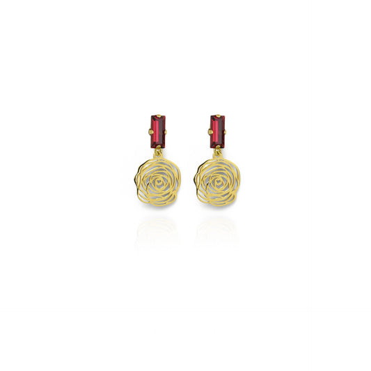 Pendientes cortos flor cristal rojo en Plata de Sant Jordi