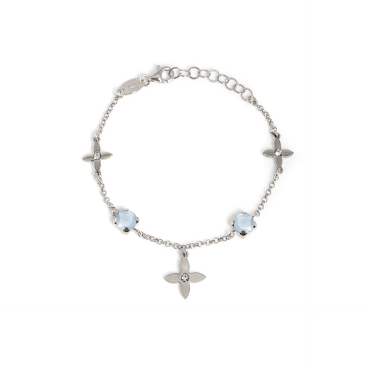 Pulsera flor cristal azul en Plata baño rodio de Vega