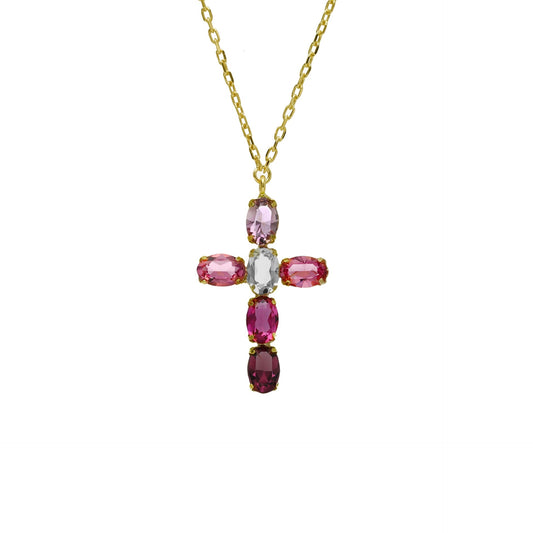 Gold plated Sterling Silver Short necklace cross crystal from Harmony