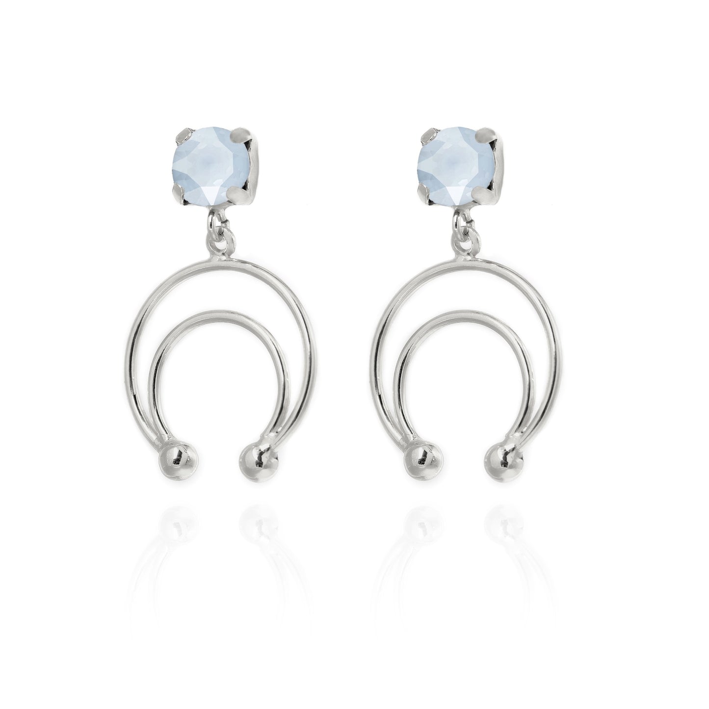 Rhodium Plated Sterling Silver Long earrings moon blue crystal from Selene