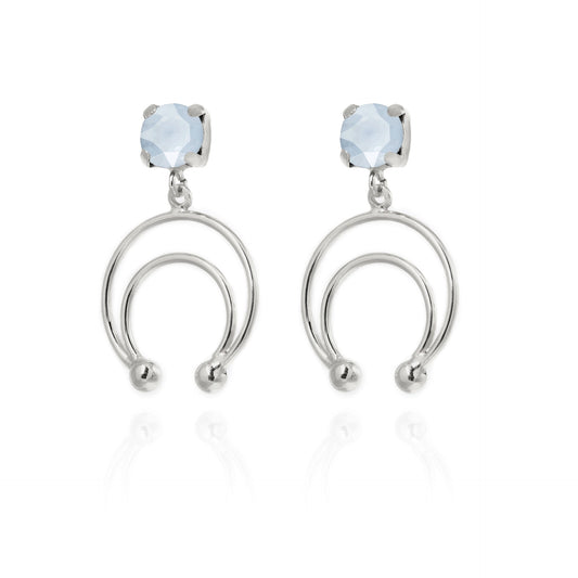 Rhodium Plated Sterling Silver Long earrings moon blue crystal from Selene