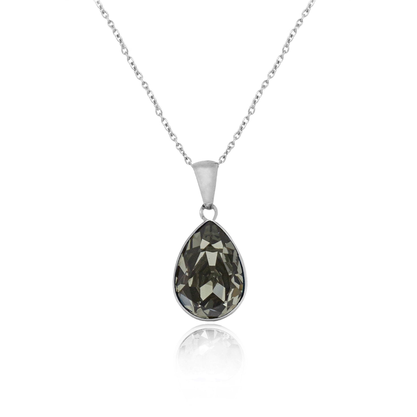 Rhodium Plated Sterling Silver Short necklace drop crystal from Essential