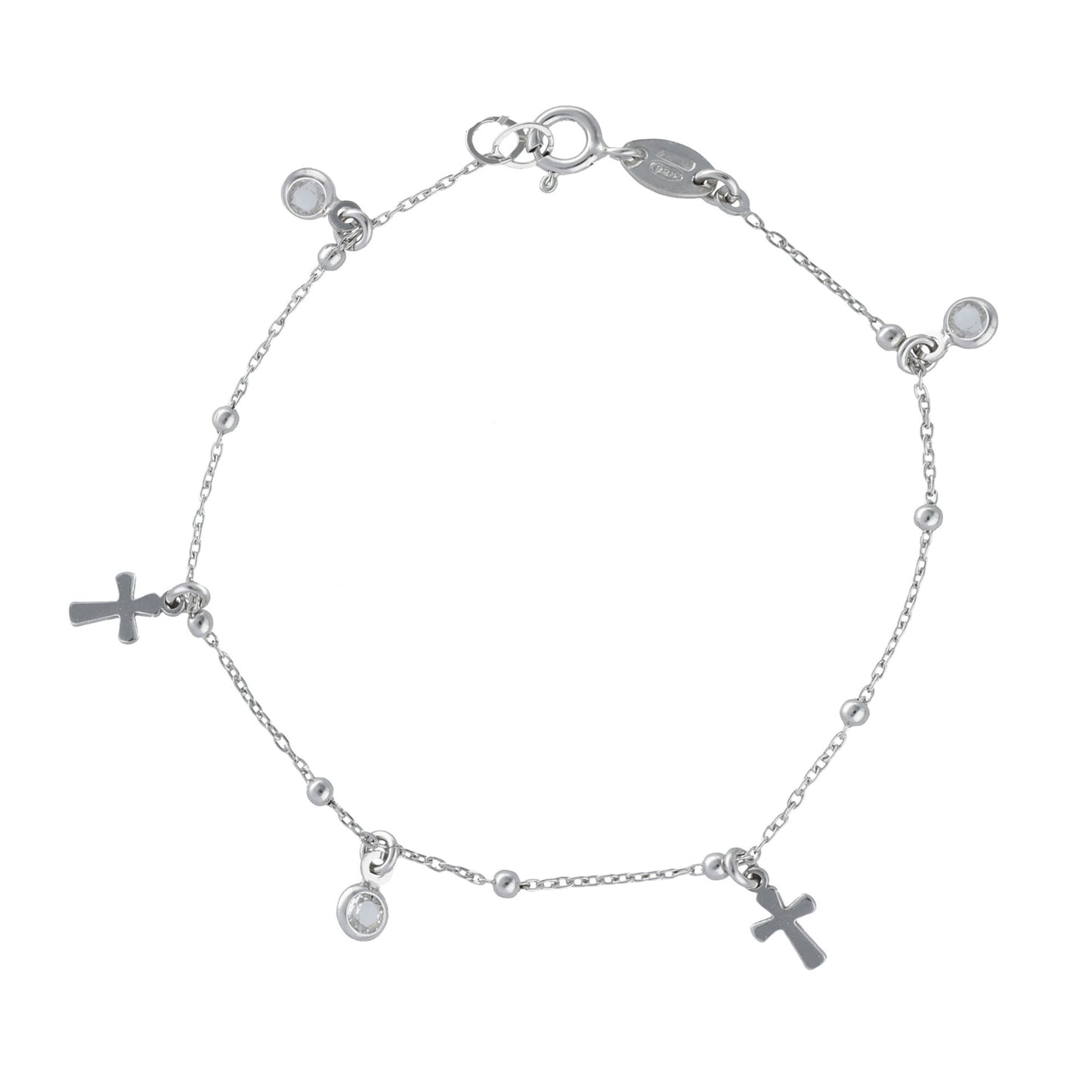 Pulsera cruz cristal blanco en Plata baño rodio de Alea