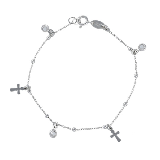 Pulsera cruz cristal blanco en Plata baño rodio de Alea