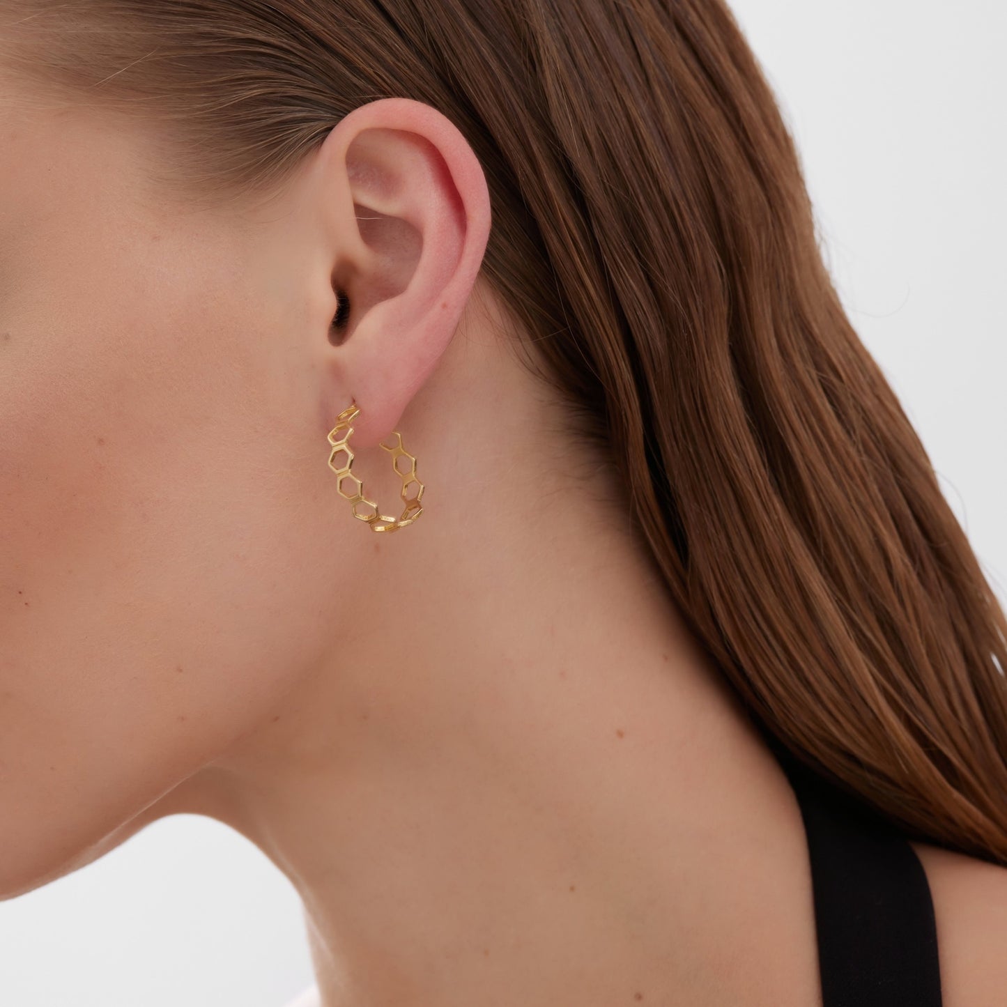 Gold plated Sterling Silver Hoop earrings hexagonal from Honey