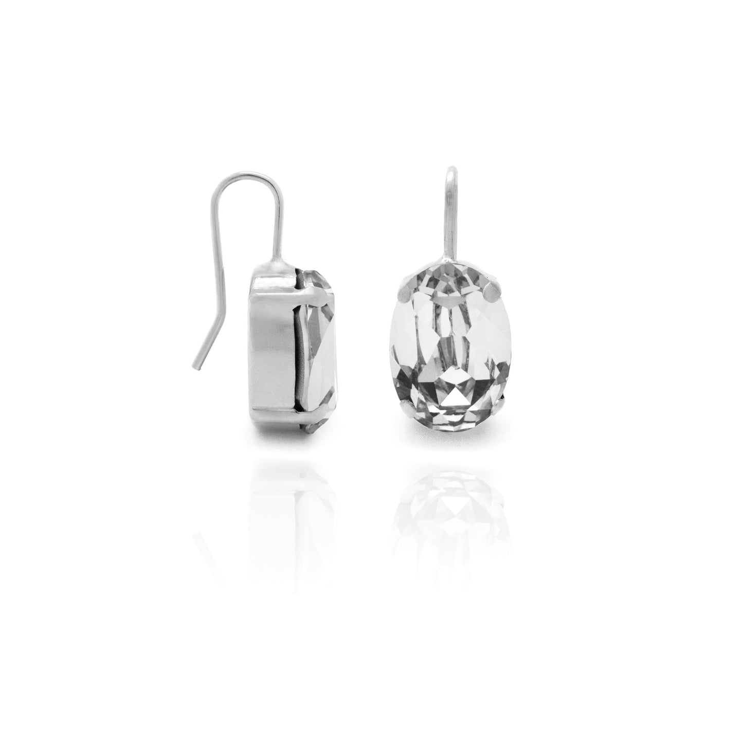 Rhodium Plated Sterling Silver Short earrings oval crystal from Oval