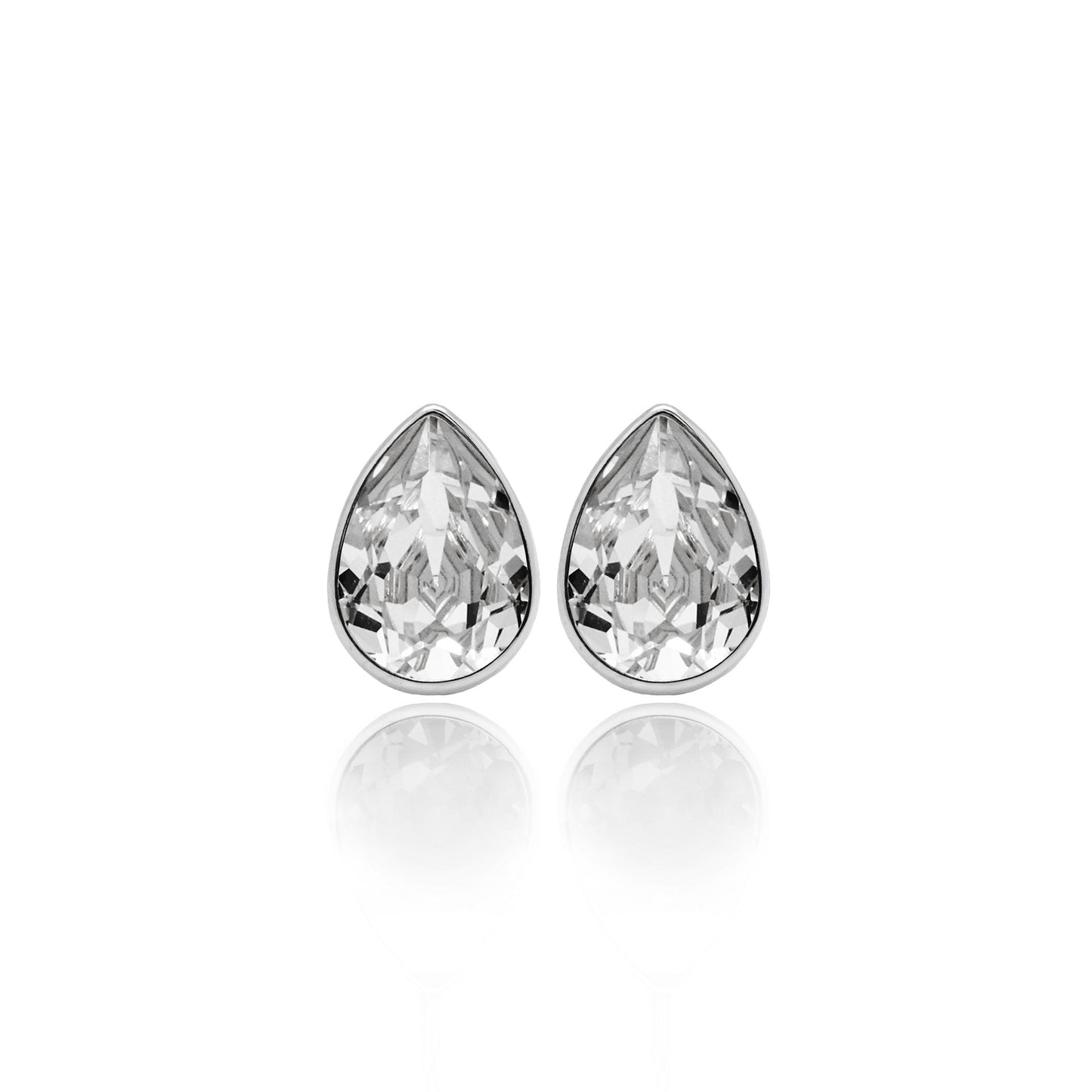 Rhodium Plated Sterling Silver Stud earrings drop crystal from Essential