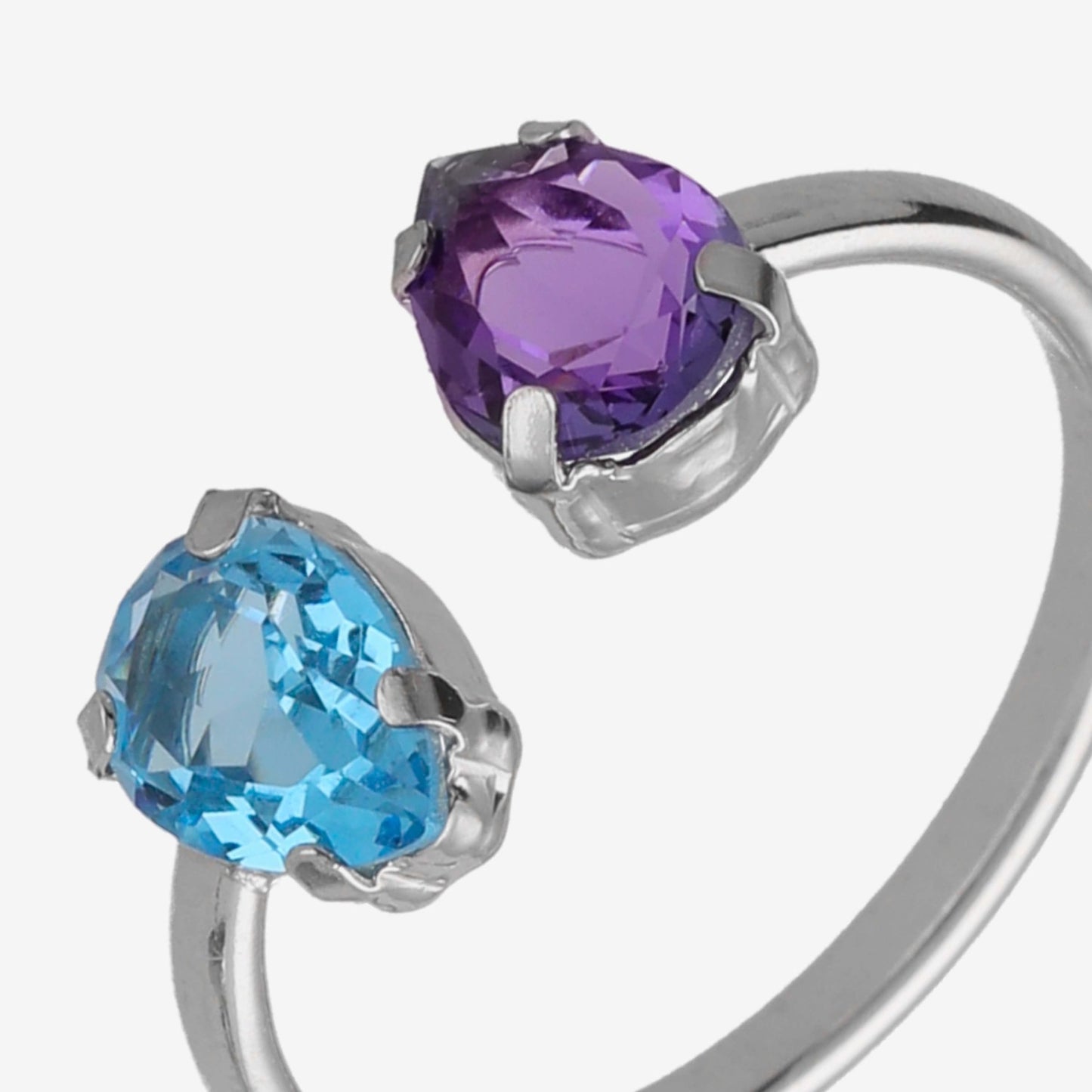 Rhodium Plated Sterling Silver Adjustable ring drop purple crystal from Glory