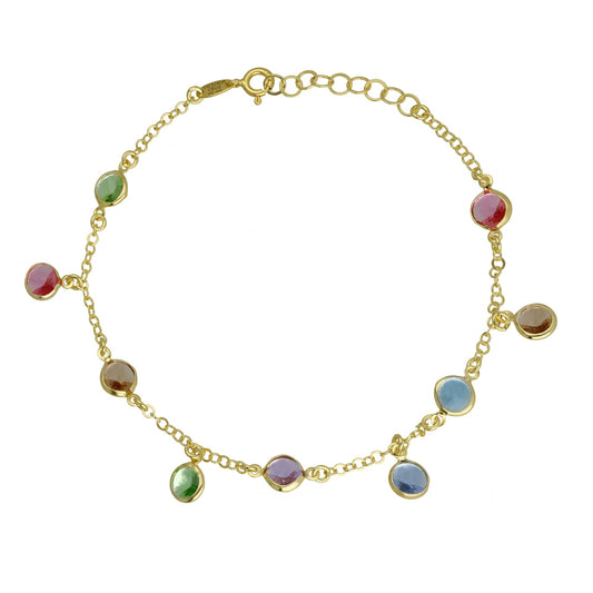 Sterling Silver Anklet multicolor crystal