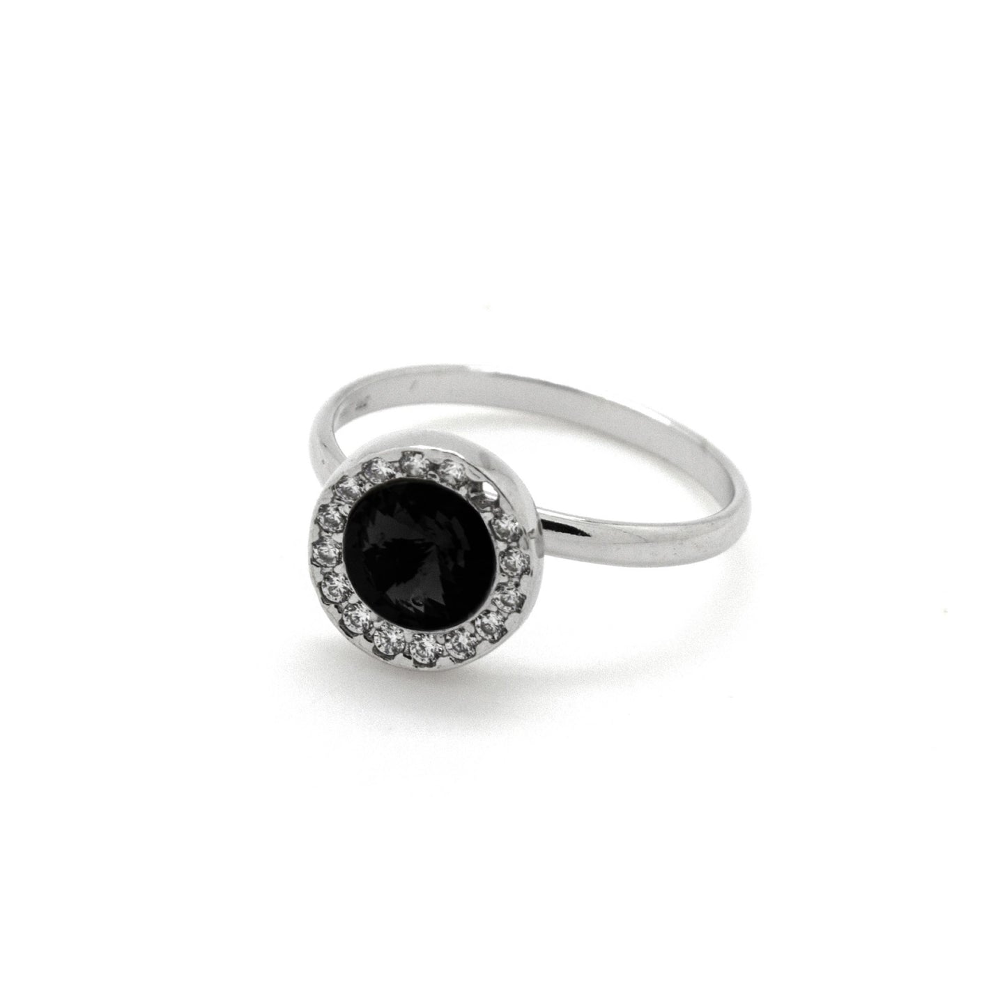 Rhodium Plated Sterling Silver Ring circle crystal from Premium