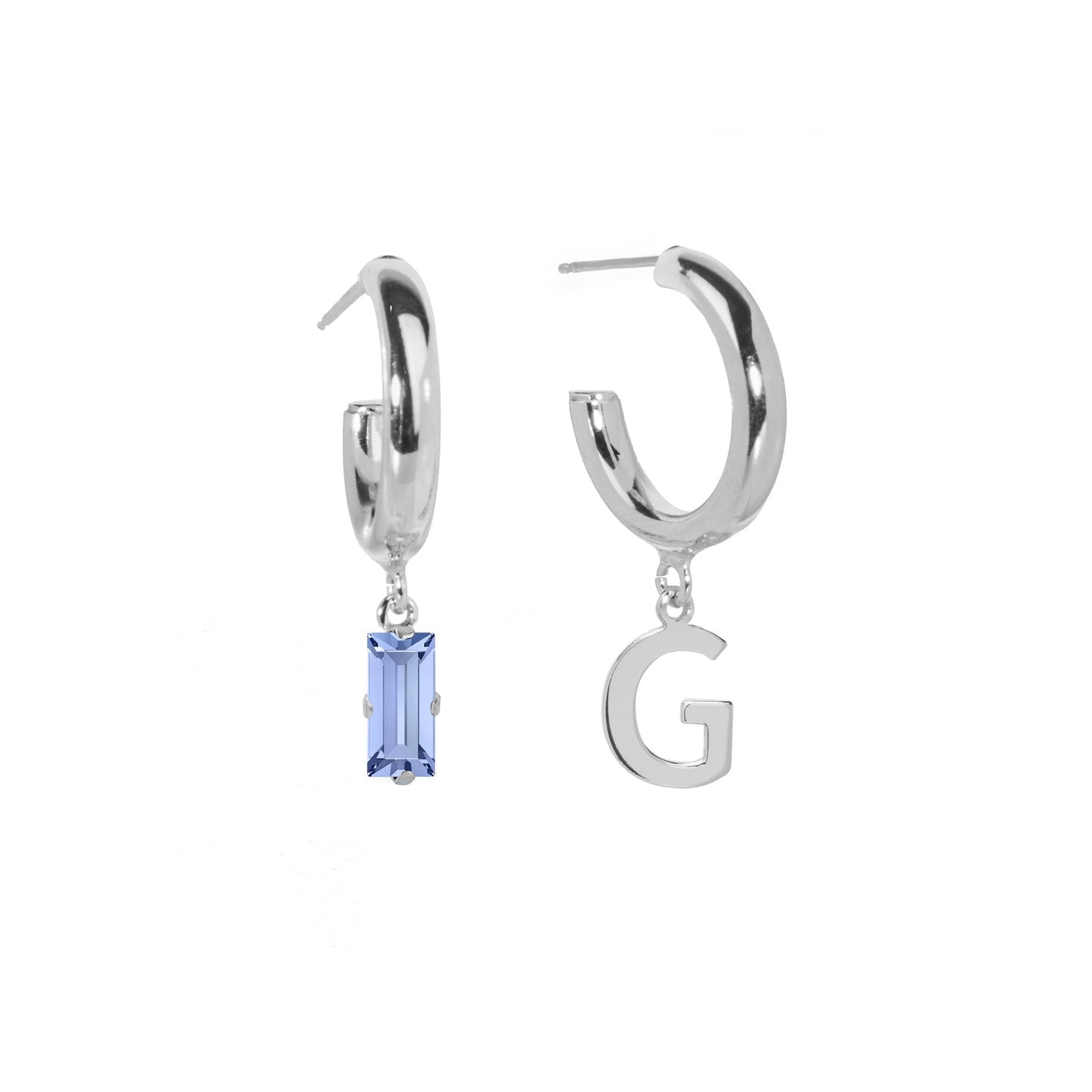 Rhodium Plated Sterling Silver Personalized earrings letter blue from Abecé