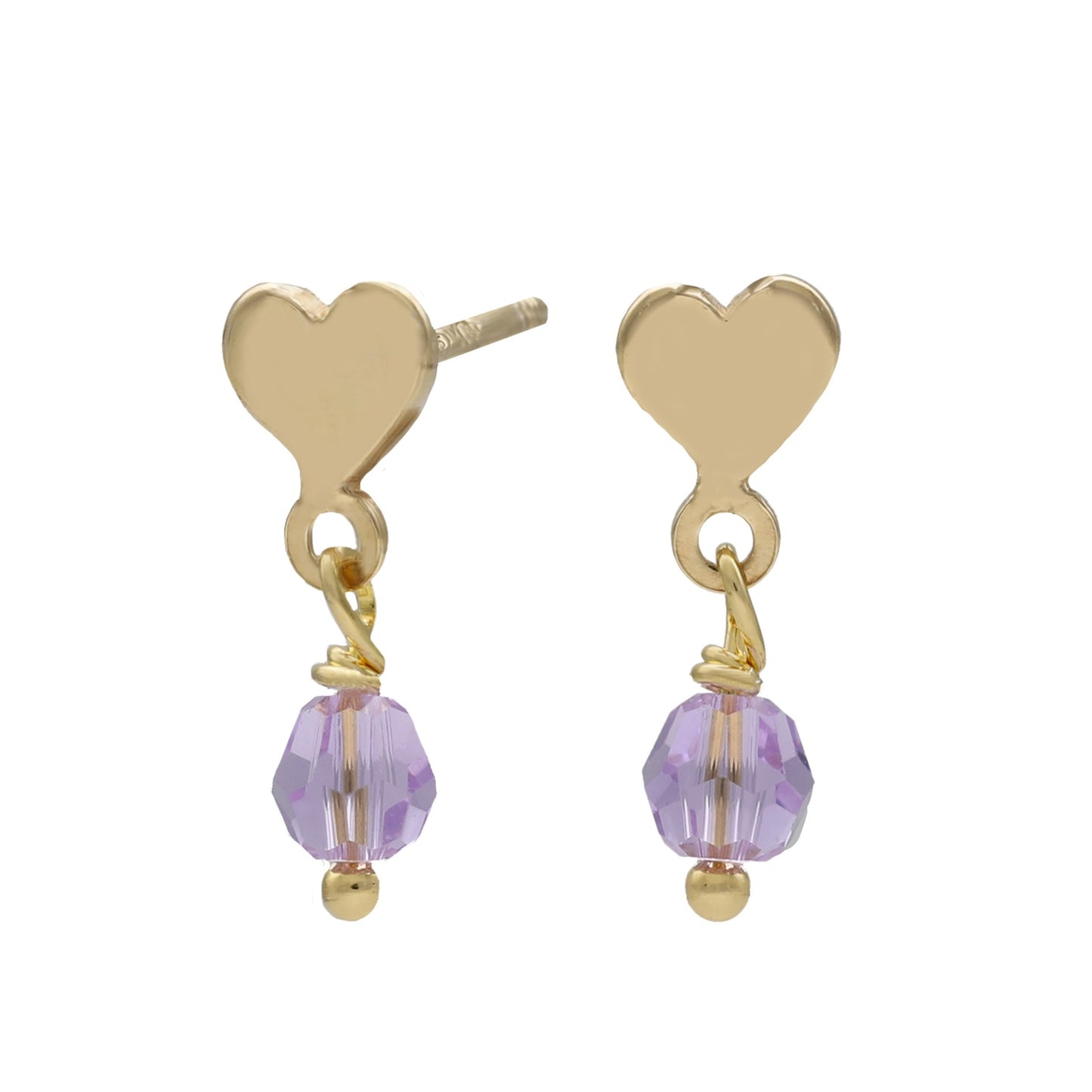 Gold plated Sterling Silver Short earrings heart purple crystal from Alice