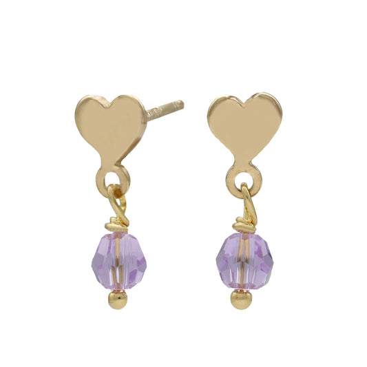 Pendientes cortos corazón cristal morado en Plata baño Oro de Alice