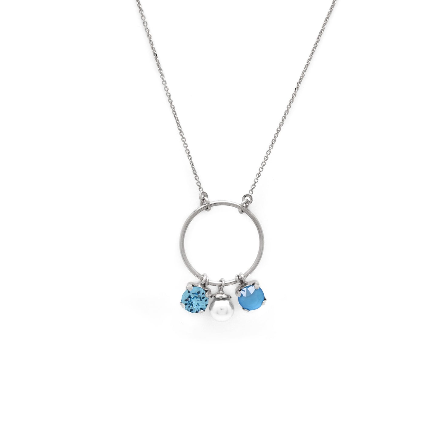 Rhodium Plated Sterling Silver Short necklace circle blue crystal from Aura