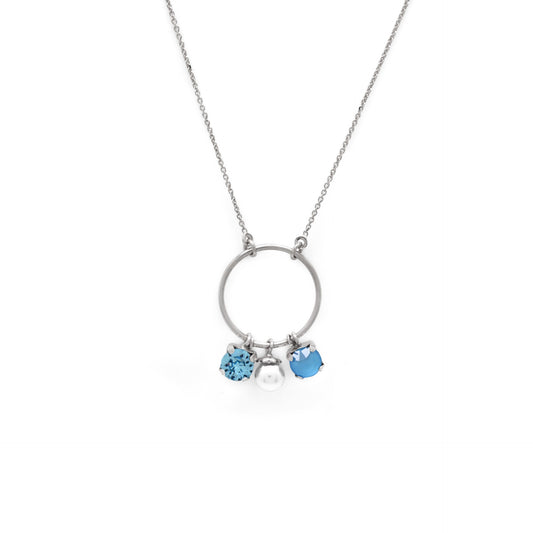 Rhodium Plated Sterling Silver Short necklace circle blue crystal from Aura