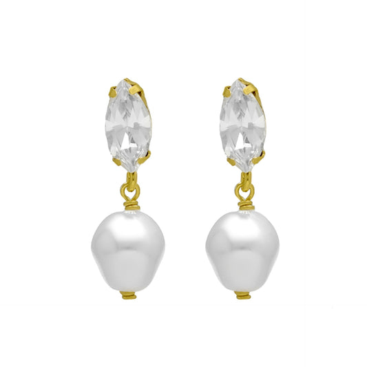 Sterling Silver Short earrings white crystals and pearls from Purpose