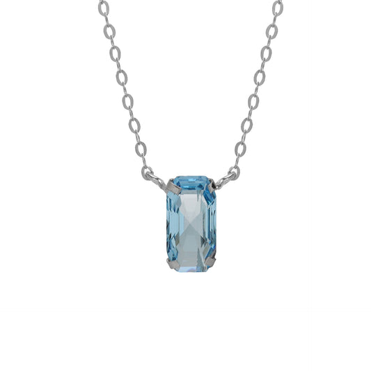 Rhodium Plated Sterling Silver Short necklace rectangle blue crystal from Inspire