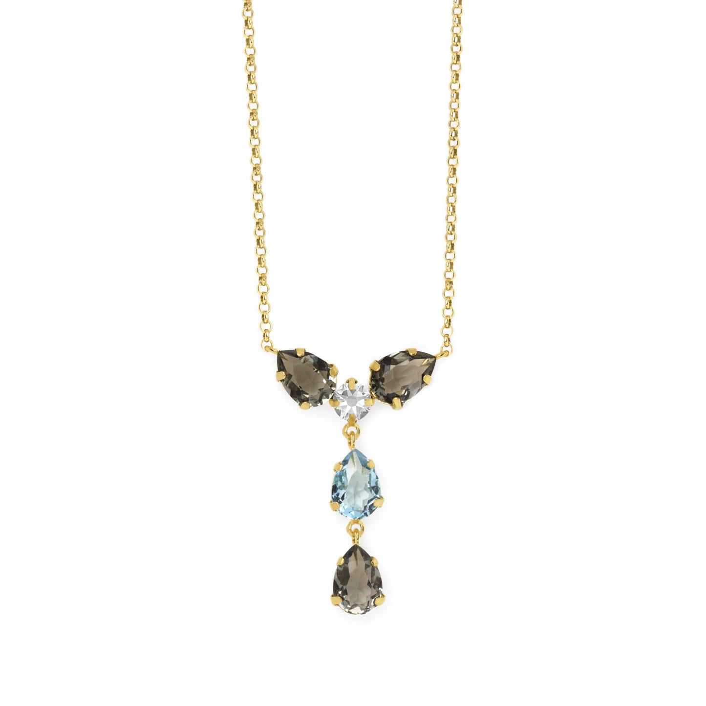 Gold plated Sterling Silver Short necklace drop gray crystal from Louis