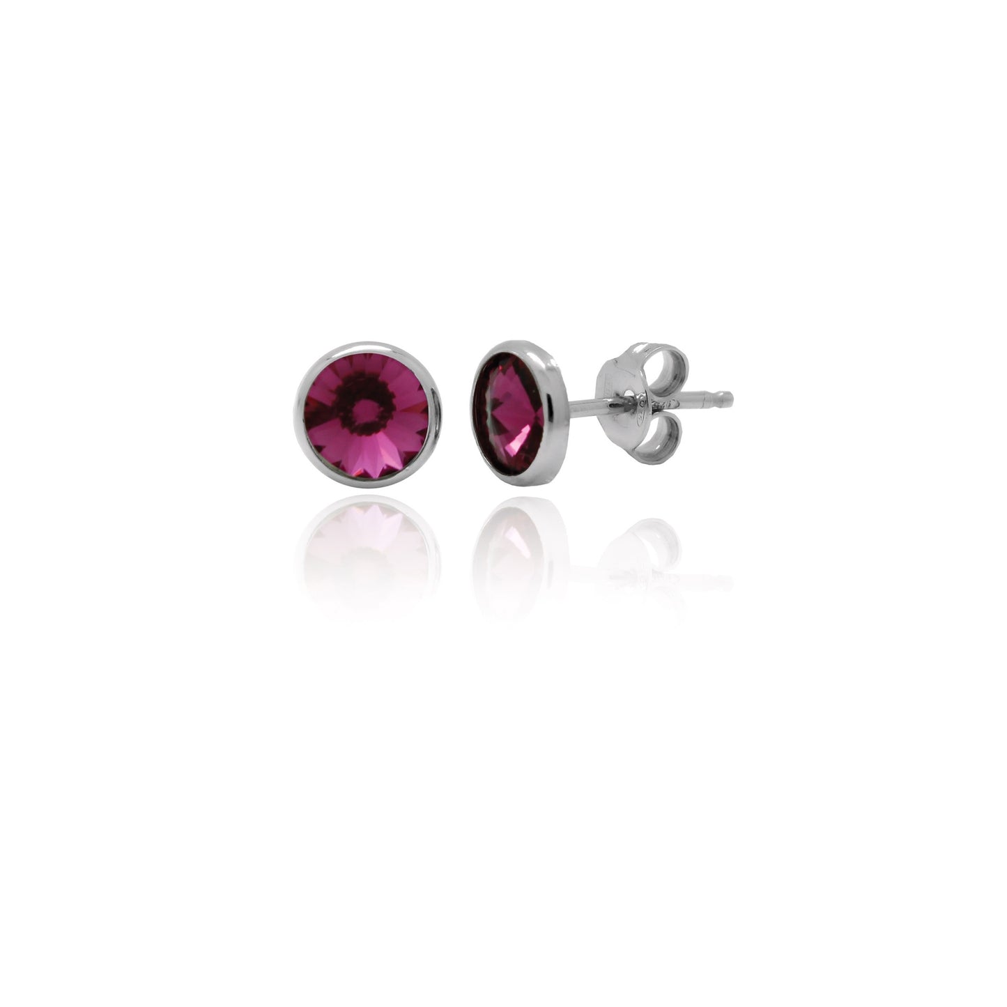 Rhodium Plated Sterling Silver Stud earrings 7mm circle crystal from Basic