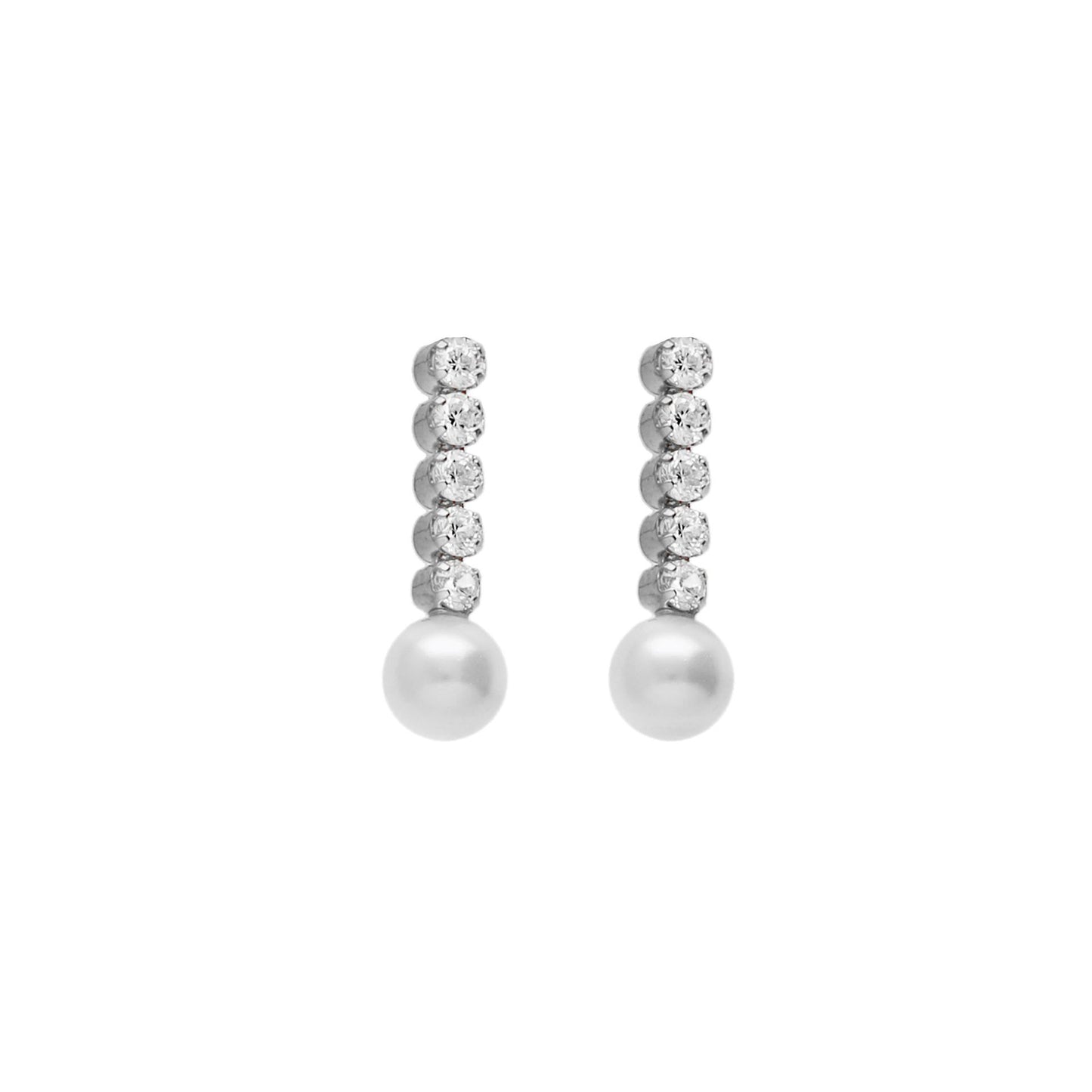 Short cascade earrings with crystals and pearls in silver from Aurore